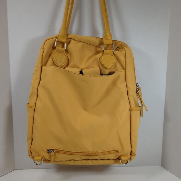 Samantha Brown Floral Yellow Convertible Backpack/Tote Bag - Picture 9 of 14